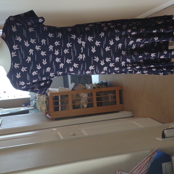 Next deep v cap sleeve navy & pink bird dress size US 6 - Picture 5 of 11